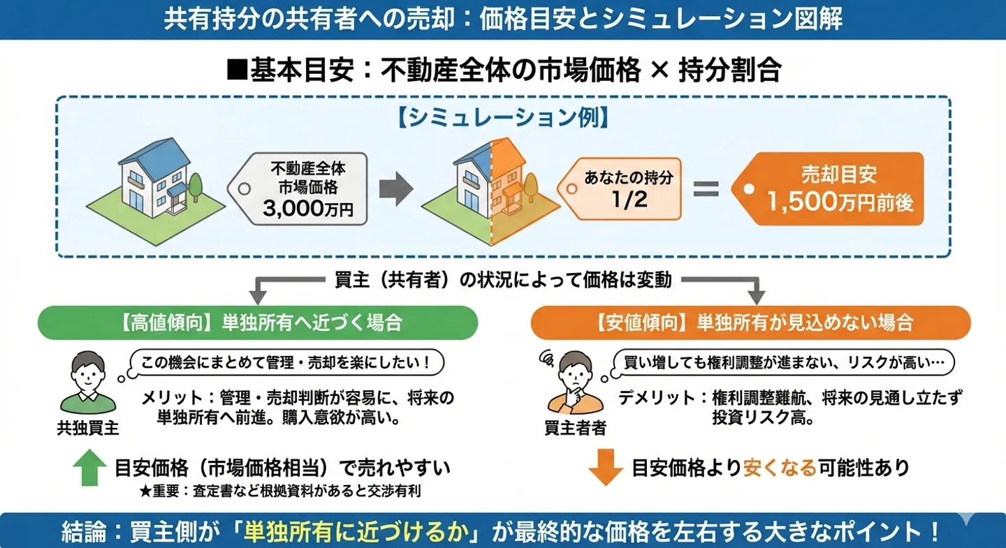 共有者に売却「不動産全体の市場価格 × 持分割合」が目安