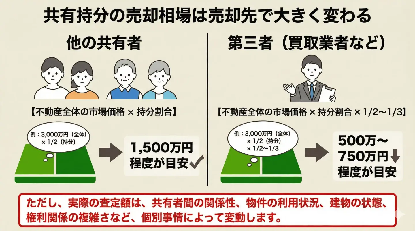 共有持分の売却相場は売却先で大きく変わる