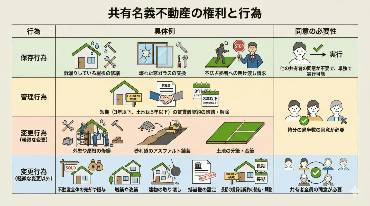 共有名義不動産の権利と行為