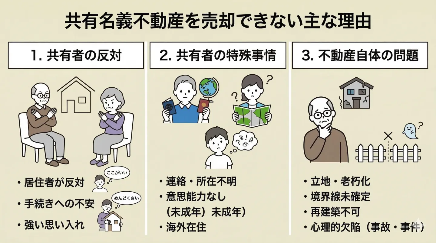 共有名義不動産を売却できない主な理由