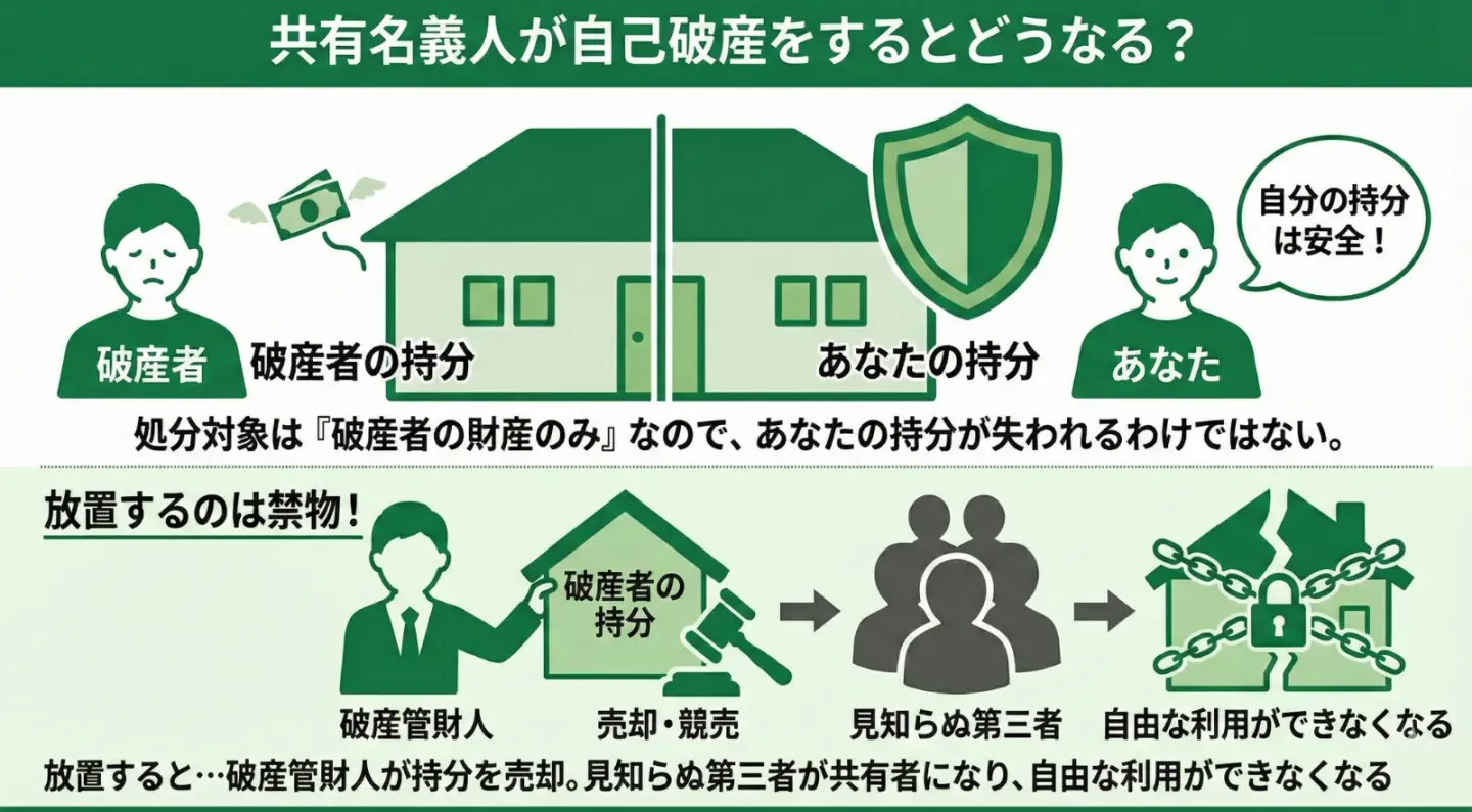 共有名義人が自己破産をするとどうなる？