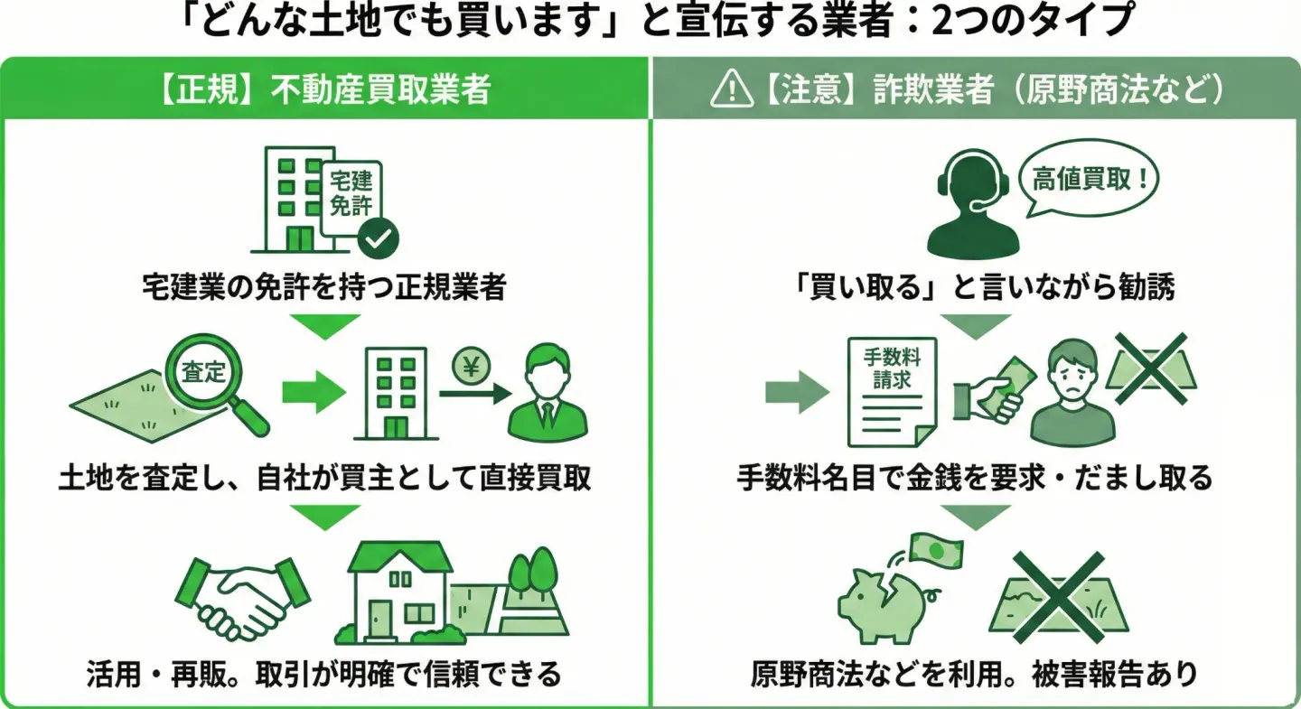 「どんな土地でも買います」と宣伝するのはどんな業者？