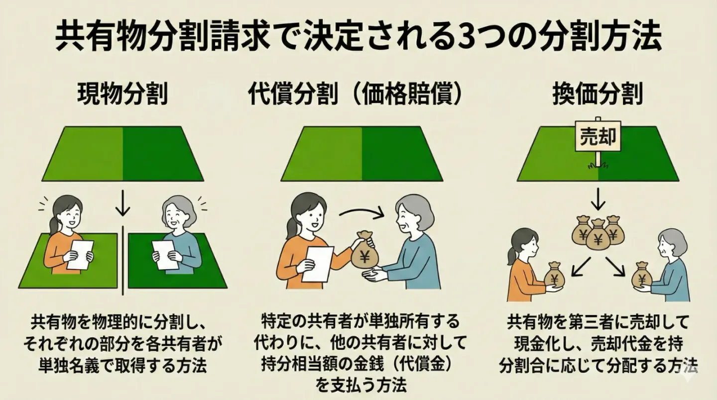 共有物分割請求で決定される3つの分割方法