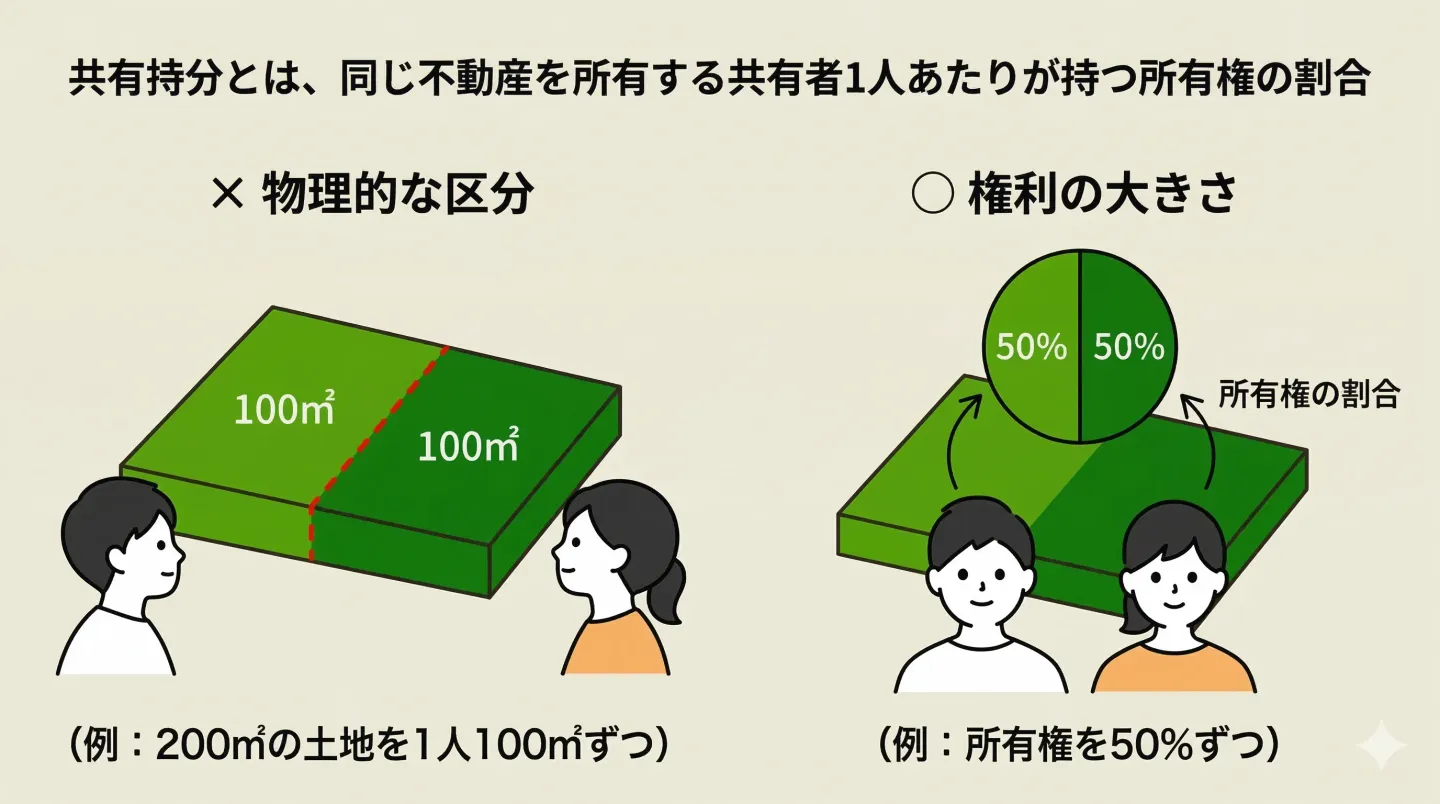 共有持分とは、同じ不動産を所有する共有者1人あたりが持つ所有権の割合
