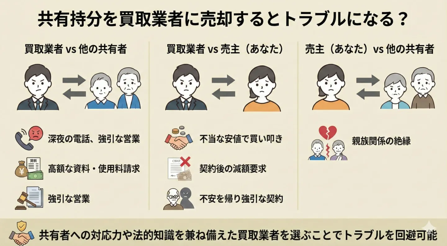 共有持分を買取業者に売却するとトラブルが起こる？
