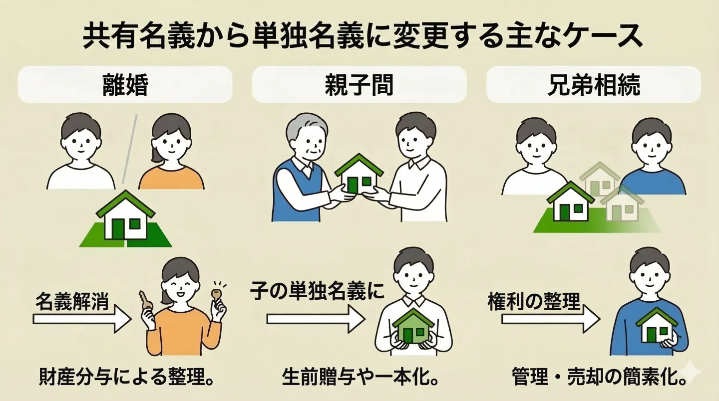 共有名義から単独名義に変更する主なケース