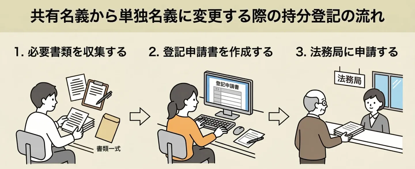 共有名義から単独名義に変更する際の持分登記の流れ