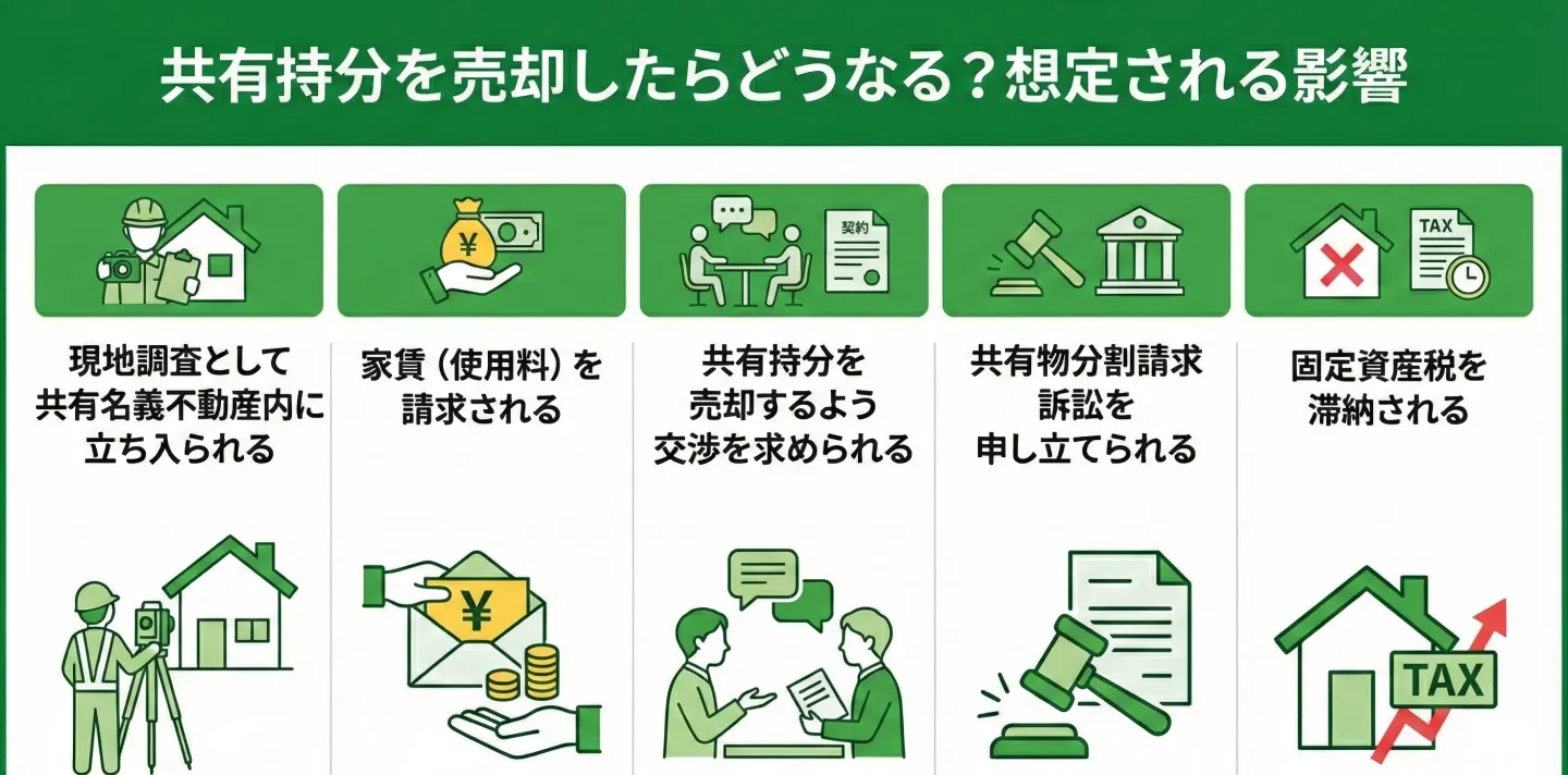 共有持分を売却したらどうなる？残された共有者への影響やトラブルとは