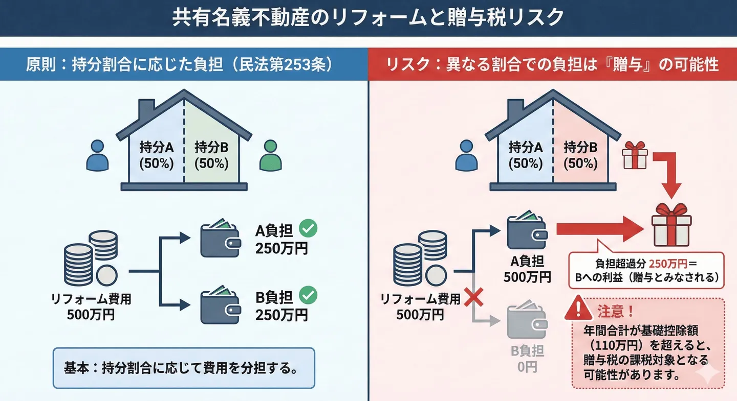 共有名義不動産のリフォームと贈与税リスク